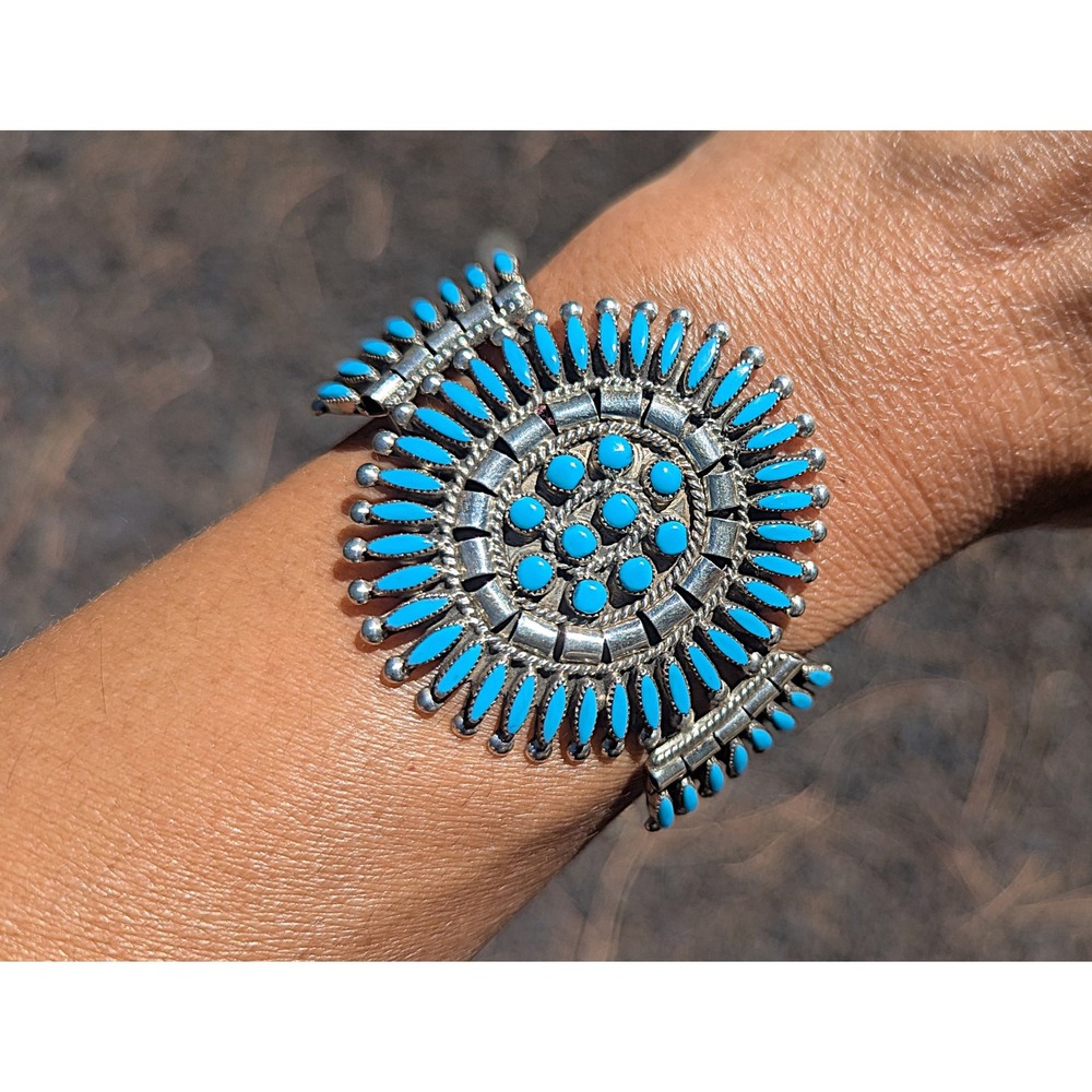 Zuni Cuff Bracelet Native NA Petite Needlepoint Turquoise Jewelry 6.5 **